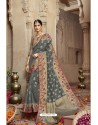 Beautiful Grey Silk Weaving Worked Designer Saree