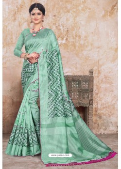 Aqua Mint Zoya Art Silk Digital Printed Saree