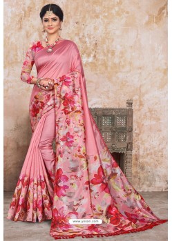 Light Red Zoya Art Silk Digital Printed Saree