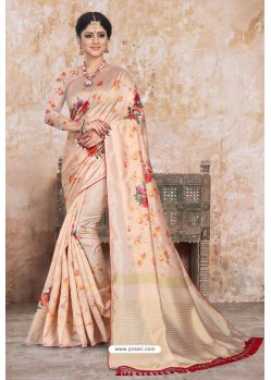 Light Beige Zoya Art Silk Digital Printed Saree