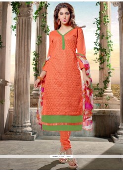 Trendy Chanderi Cotton Orange Churidar Designer Suit