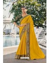 Yellow Silk Satin Georgette Designer Party Wear Saree