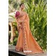 Light Orange Silk Satin Georgette Designer Party Wear Saree