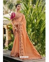 Light Orange Silk Satin Georgette Designer Party Wear Saree