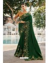 Dark Green Silk Satin Georgette Designer Party Wear Saree