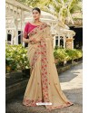 Light Beige Silk Satin Georgette Designer Party Wear Saree