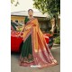 Orange And Green Silk Satin Georgette Designer Party Wear Saree