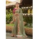 Olive Green Silk Satin Georgette Designer Party Wear Saree