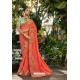 Dark Peach Silk Satin Georgette Designer Party Wear Saree