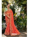 Dark Peach Silk Satin Georgette Designer Party Wear Saree