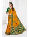 Mustard Satin Silk Heavy Designer Wedding Saree