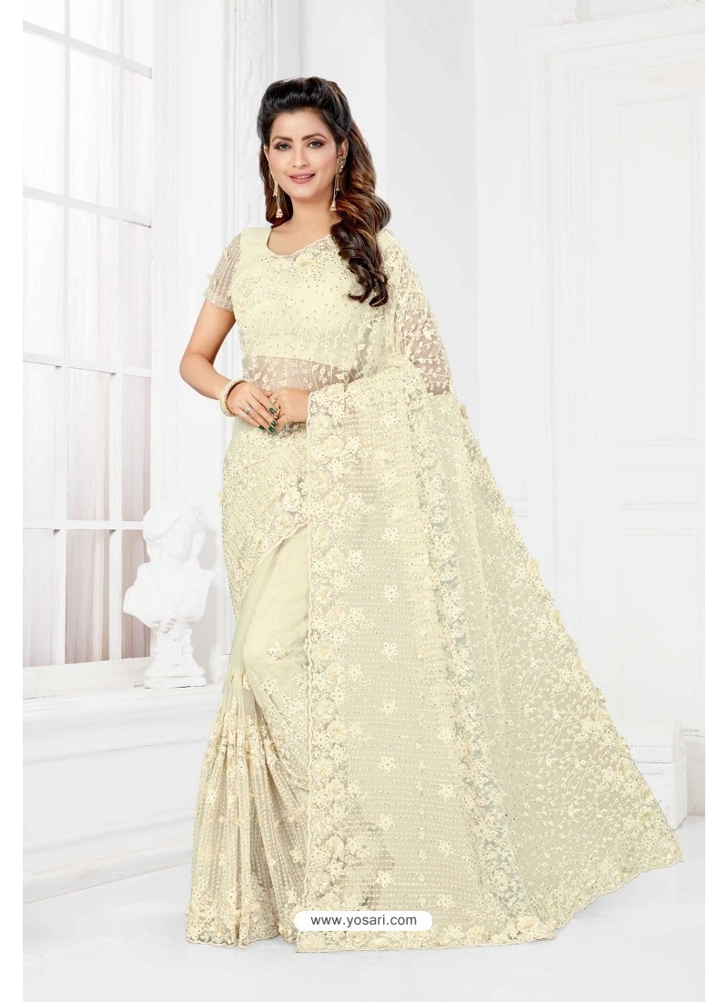 Buy Off White Net Heavy Designer Wedding Saree | Wedding Sarees
