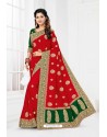 Red Vichitra Silk Heavy Designer Wedding Saree