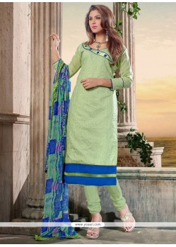 Awesome Chanderi Cotton Green Print Work Churidar Designer Suit
