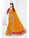Yellow Vichitra Silk Heavy Designer Wedding Saree