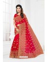 Red Net Heavy Designer Wedding Saree