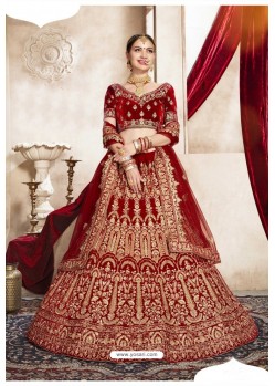 Red Kashmiri Velvet Designer Bridal Lehenga Choli