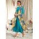 Turquoise Rayon Readymade Kurti With Georgette Jacket