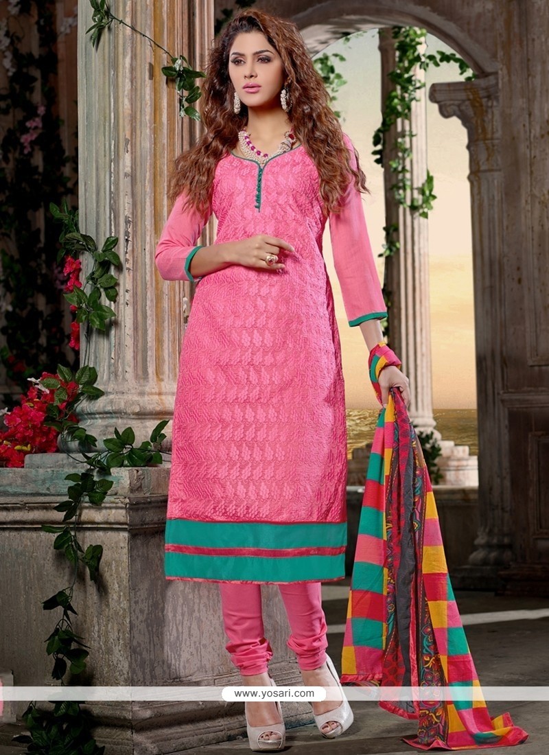 Ideal Lace Work Chanderi Cotton Churidar Designer Suit