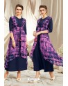 Navy Blue Rayon Readymade Kurti With Georgette Jacket