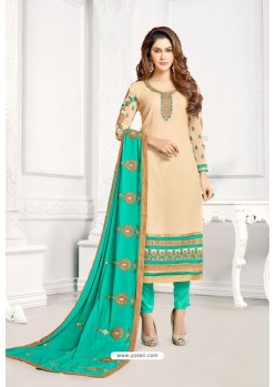 Cream And Mint Georgette Straight Suit
