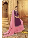 Purple And Pink Pure Satin Georgette Designer Suit