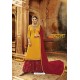 Yellow And Red Pure Satin Georgette Designer Suit