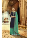 Navy And Mint Pure Satin Georgette Designer Suit