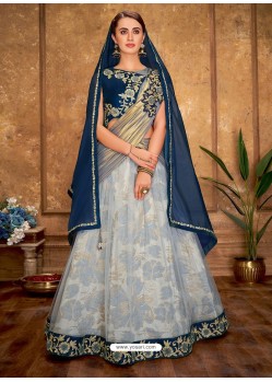 Grey And Blue Fancy jacquard And Net Designer Lehenga Choli