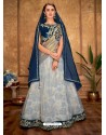 Grey And Blue Fancy jacquard And Net Designer Lehenga Choli