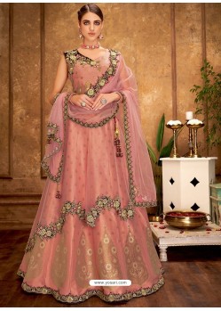 Peach Weaved Silk Designer Lehenga Choli