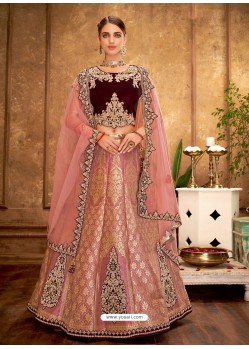 Pink And Maroon Weaved Silk Designer Lehenga Choli