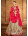 Gold And Deep Red Weaved Silk Designer Lehenga Choli
