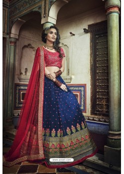 Navy And Red Soft Net Designer Lehenga Choli