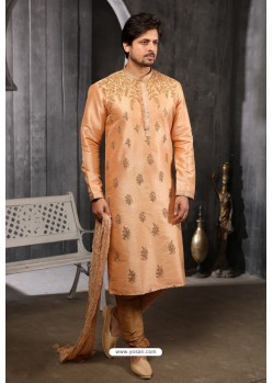 Light Orange Art Banarasi Silk Kurta Pajama