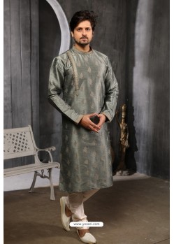 Grey Art Banarasi Silk Kurta Pajama