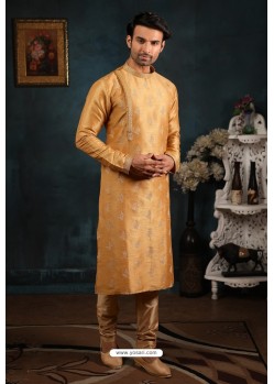 Mustard Art Banarasi Silk Kurta Pajama