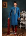 Peacock Blue Art Banarasi Silk Kurta Pajama