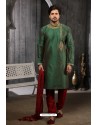 Dark Green Art Banarasi Silk Kurta Pajama