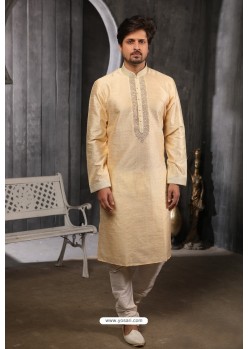 Gold Jacquard Silk Brocade Kurta Pajama