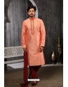 Peach Art Banarasi Silk Kurta Pajama