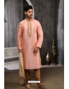 Perfect Peach Art Banarasi Silk Kurta Pajama