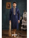 Navy Blue Art Banarasi Silk Kurta Pajama