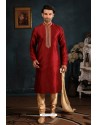 Fantastic Maroon Art Banarasi Silk Kurta Pajama