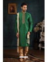 Dark Green Art Banarasi Silk Kurta Pajama