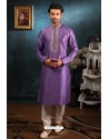 Lavender Art Banarasi Silk Kurta Pajama