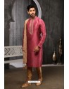 Rose Red Art Banarasi Silk Kurta Pajama