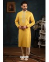 Yellow Art Banarasi Silk Kurta Pajama