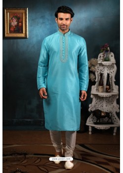 Sky Blue Art Banarasi Silk Kurta Pajama