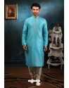 Sky Blue Art Banarasi Silk Kurta Pajama